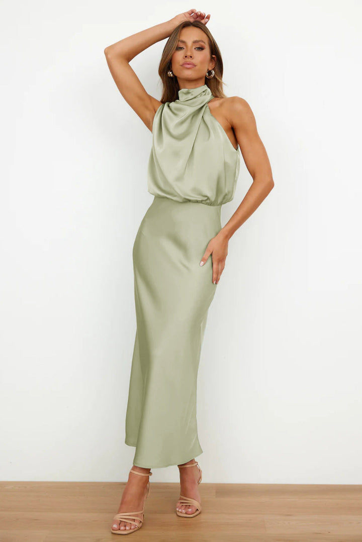 Janna™  | Long satin dress with halter neckline