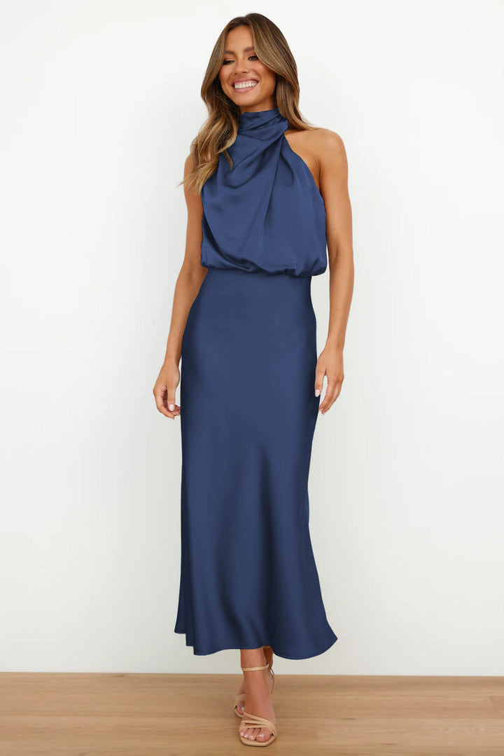 Janna™  | Long satin dress with halter neckline