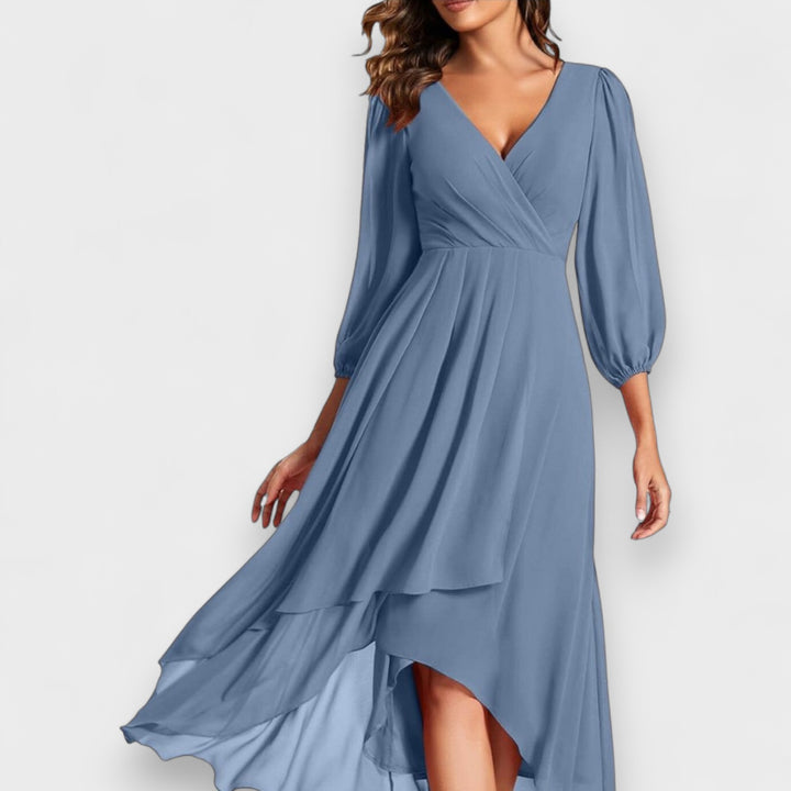 Mia™ | V-neck dress with asymmetric hem