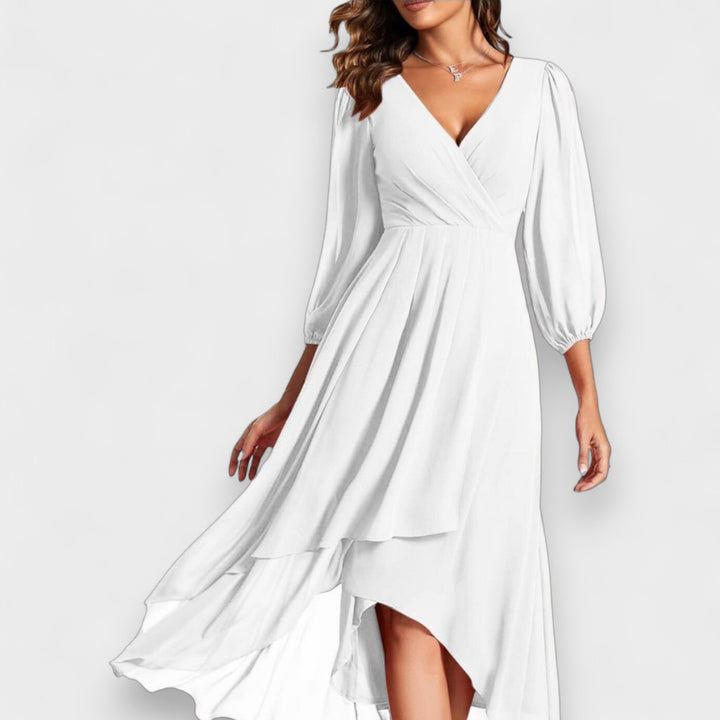 Mia™ | V-neck dress with asymmetric hem