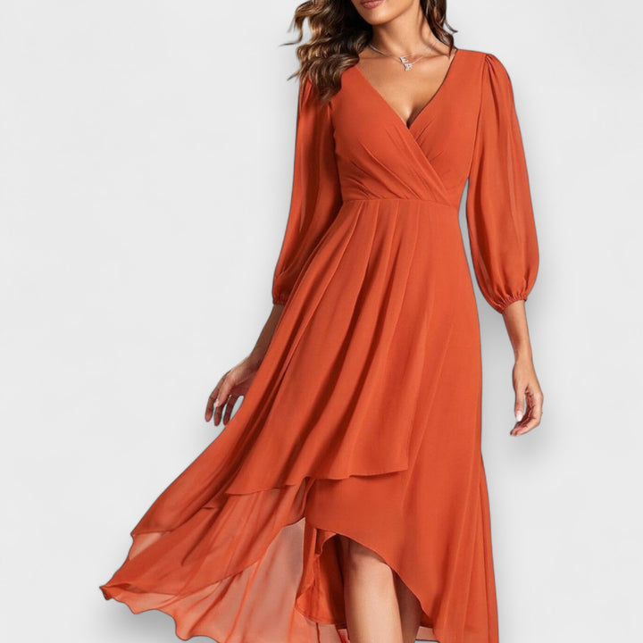 Mia™ | V-neck dress with asymmetric hem