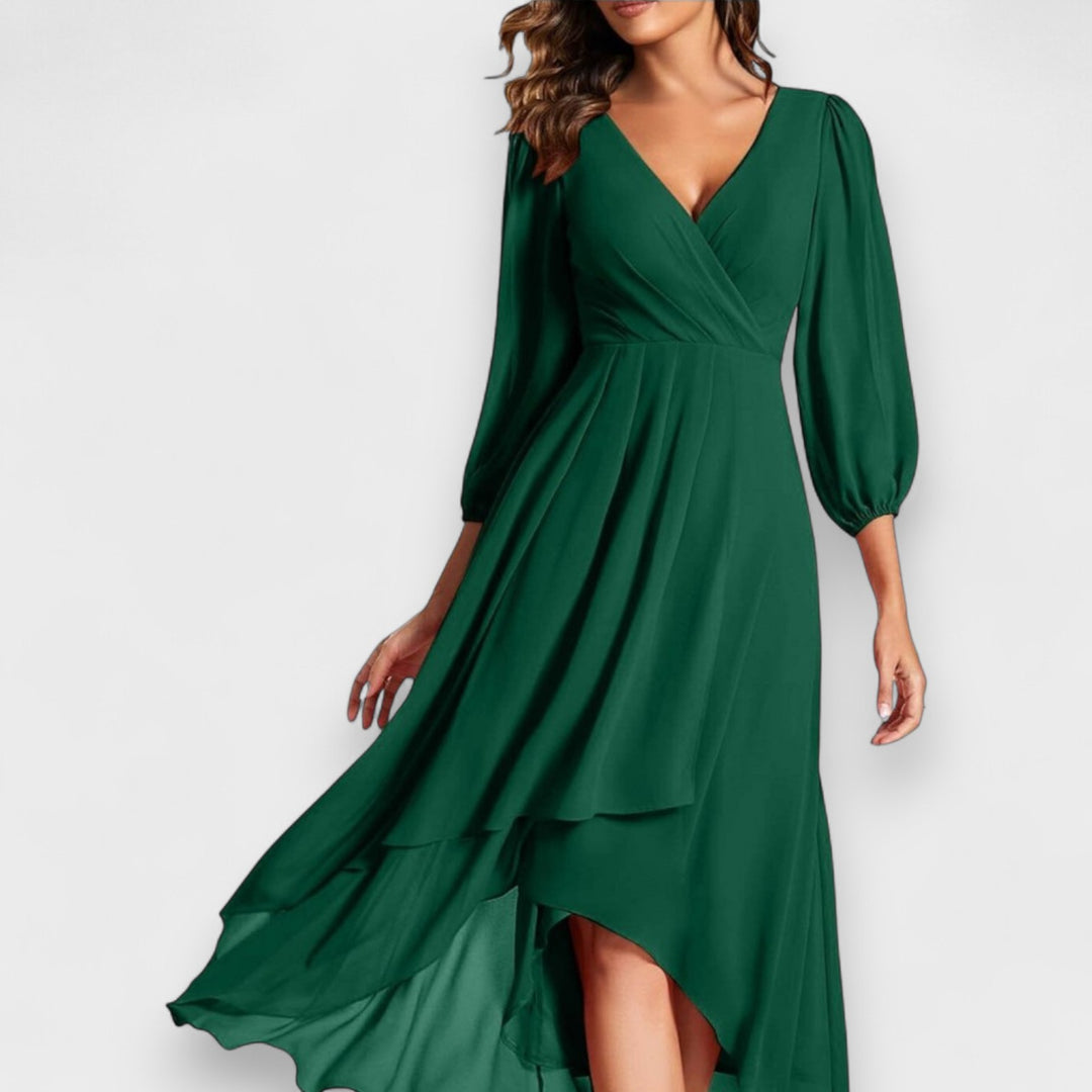 Mia™ | V-neck dress with asymmetric hem