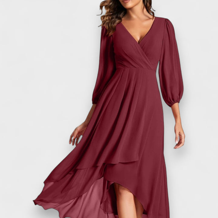 Mia™ | V-neck dress with asymmetric hem