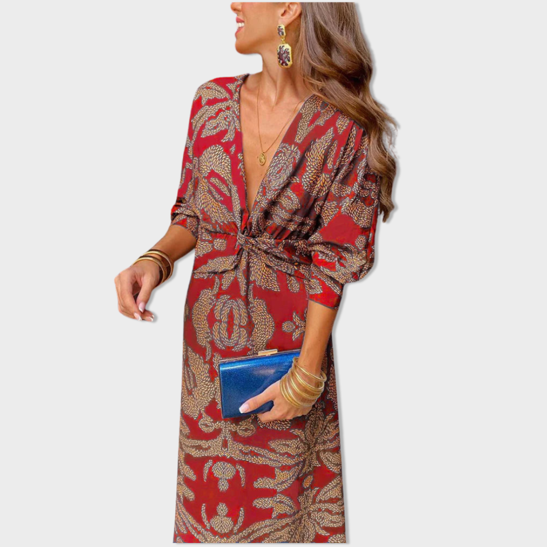 Valencia™ | Elegant Long Sleeve Floral Print Dress
