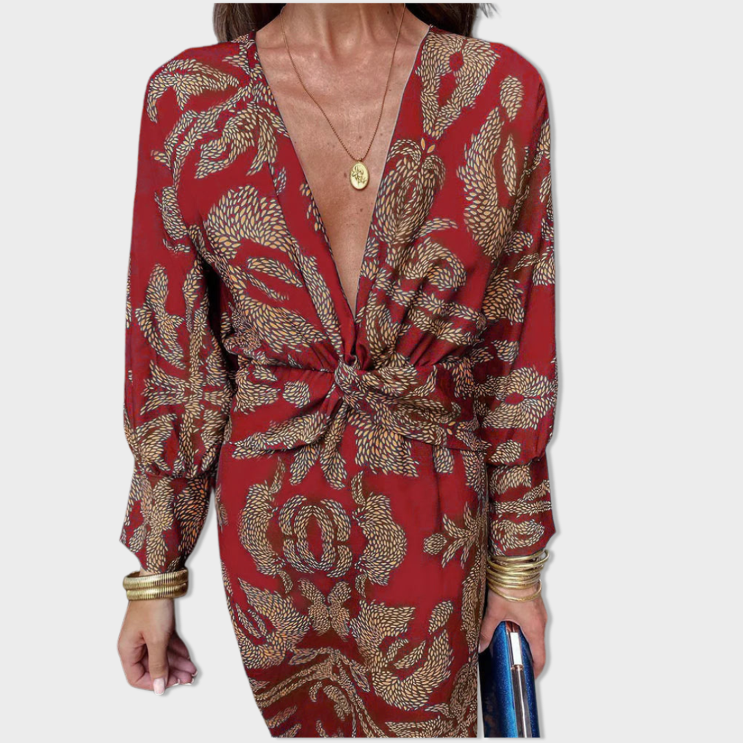 Valencia™ | Elegant Long Sleeve Floral Print Dress
